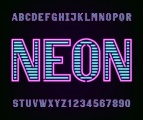 Purple with blue neon alphabet vectors