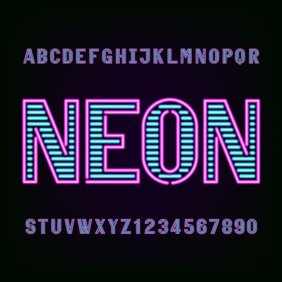 Purple with blue neon alphabet vectors