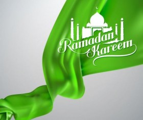 Ramadan kareem background with green silk fabric vector 01