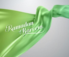 Ramadan kareem background with green silk fabric vector 02