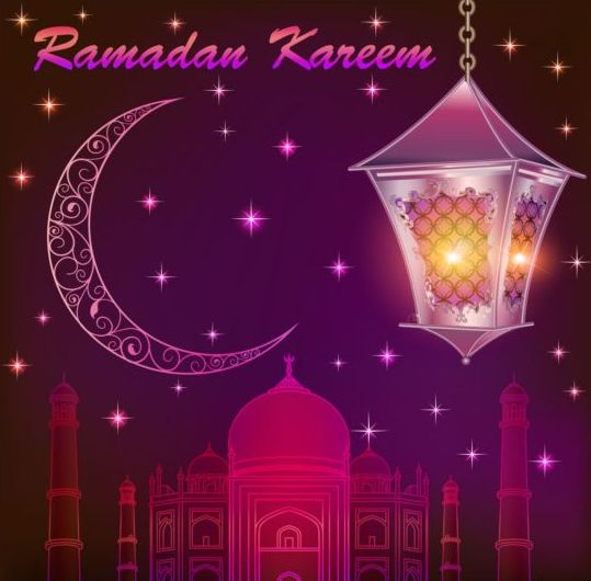 Ramadan kareem with moon background vector 02