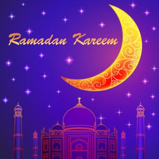Ramadan kareem with moon background vector 04