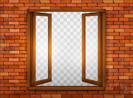 Red brick wall and open with window background vector