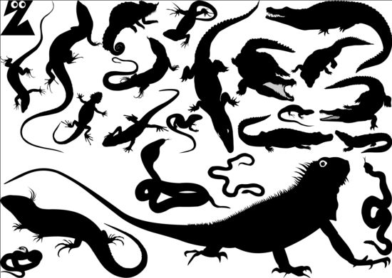 Reptiles silhouetter vector set 01
