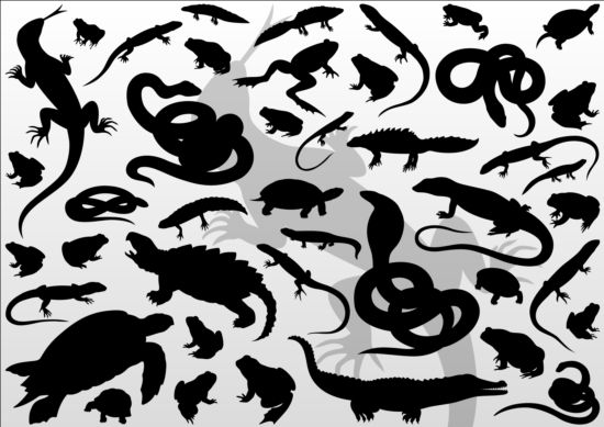 Reptiles silhouetter vector set 02