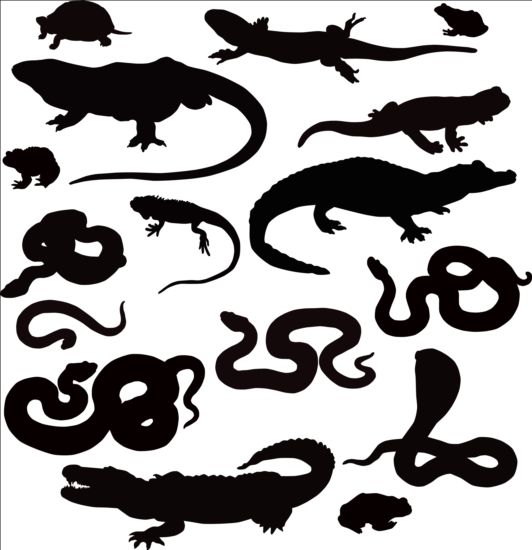 Reptiles silhouetter vector set 03