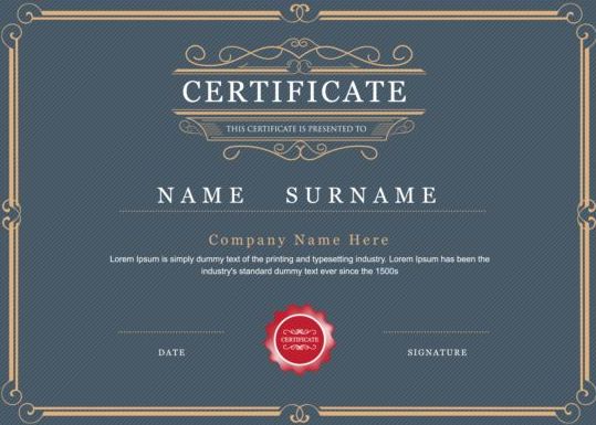 Retro gray certificate template vector 01