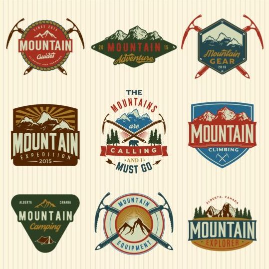 Retro mountain labels vector