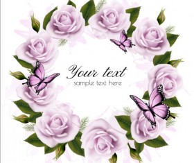 Rose with butterflies frame vector 01
