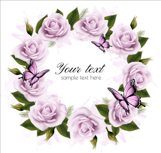 Rose with butterflies frame vector 01