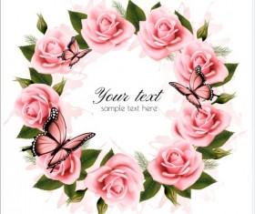 Rose with butterflies frame vector 02