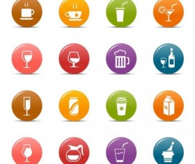 Round drink colored icons set