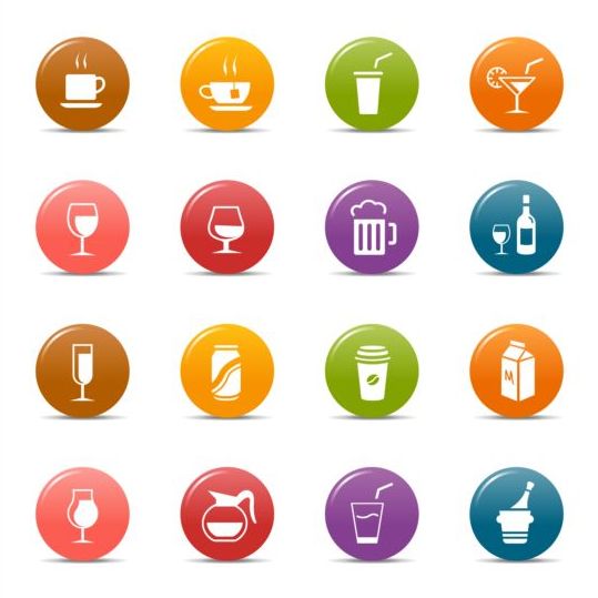 Round drink colored icons set