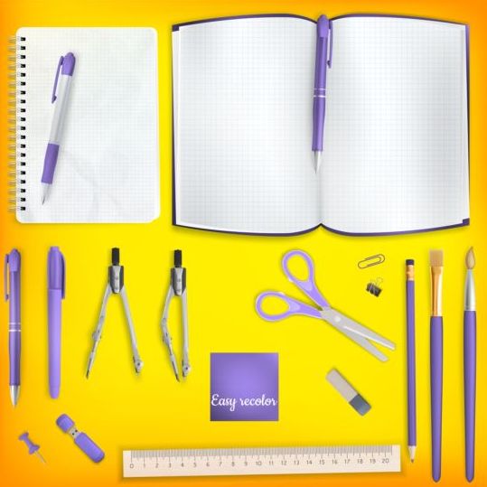 School supplies with colored background 01