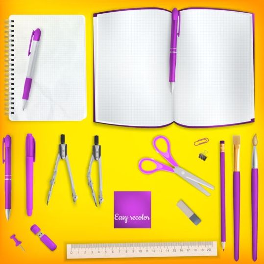 School supplies with colored background 02