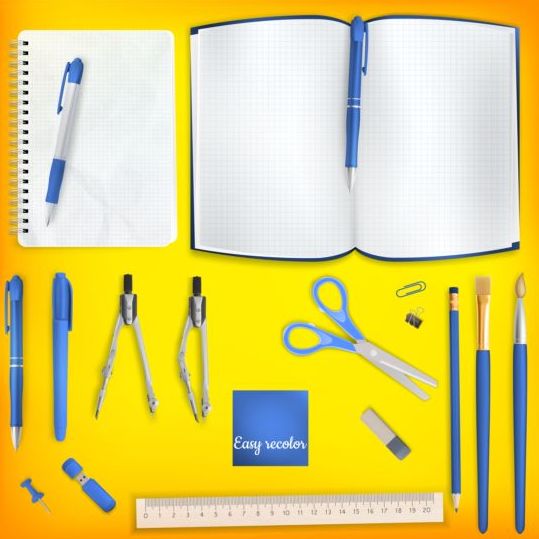 School supplies with colored background 03