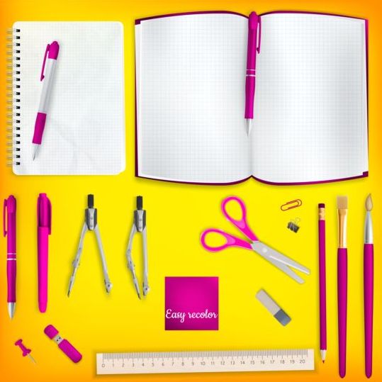 School supplies with colored background 04