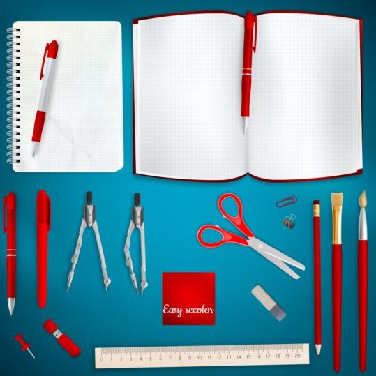 School supplies with colored background 05