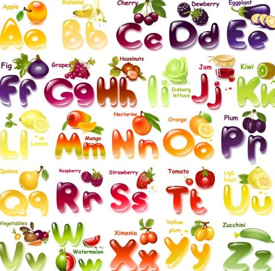 Shining fruits alphabet vector