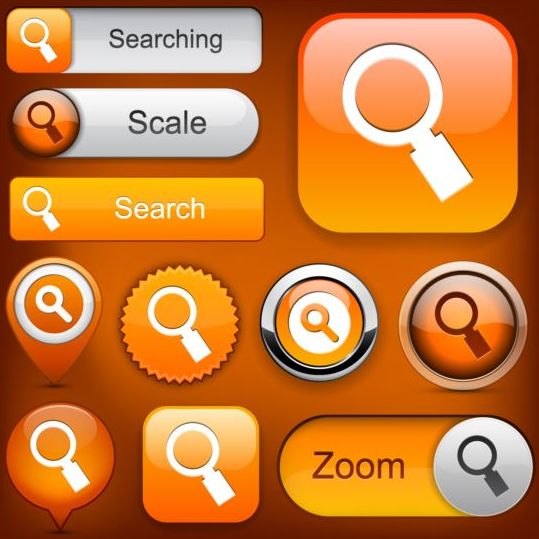 Shining orange search button vector