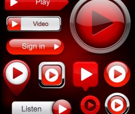Shiny red buttons web vector set 01