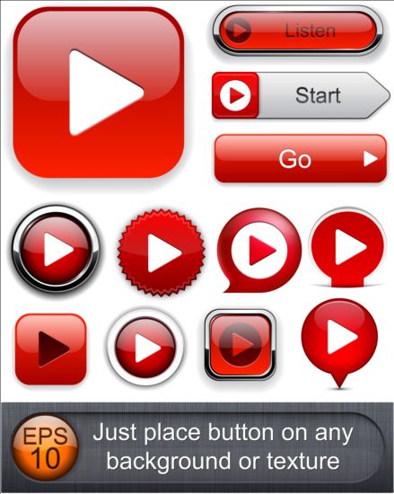 Shiny red buttons web vector set 04