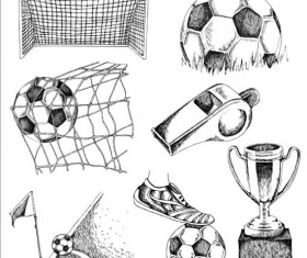 Soccer elements hand drawn vector material 01