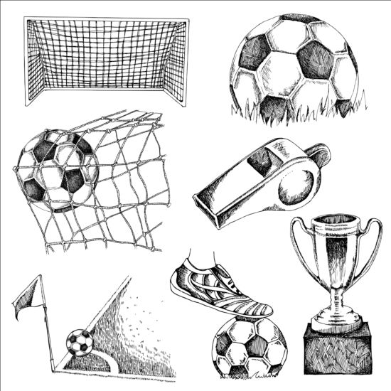 Soccer elements hand drawn vector material 01