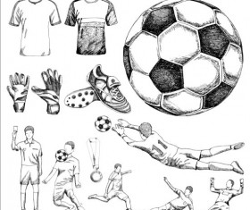 Soccer elements hand drawn vector material 02
