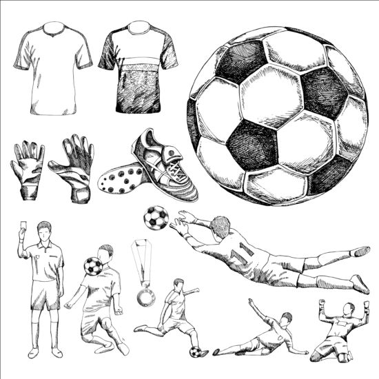 Soccer elements hand drawn vector material 02
