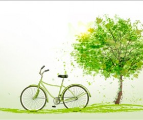 Summer background with green tree and bike vector