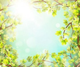 Summer green leaves with sunlight background vector 01