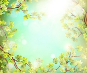 Summer green leaves with sunlight background vector 02