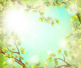Summer green leaves with sunlight background vector 04