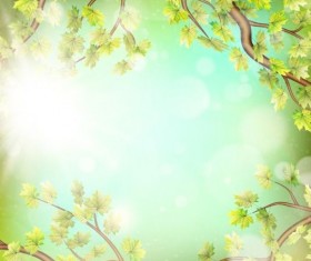 Summer green leaves with sunlight background vector 05