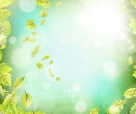 Summer green leaves with sunlight background vector 08