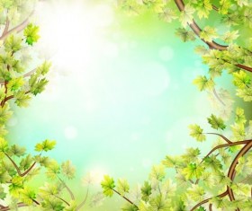 Summer green leaves with sunlight background vector 12