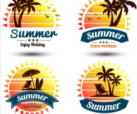 Summer holiday with palm labels vector set 01