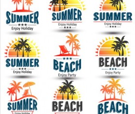 Summer holiday with palm labels vector set 02