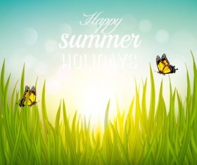Summer nature background with butterflies vector