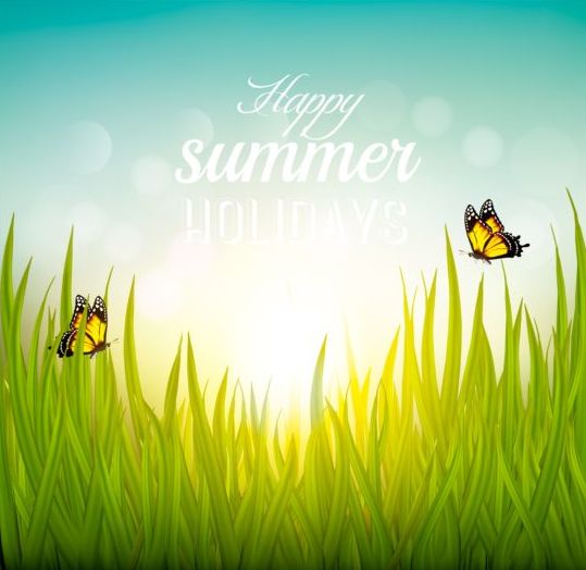 Summer nature background with butterflies vector free download