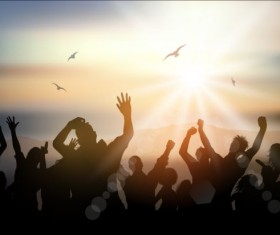 Summer party silhouetter with sunset background vector