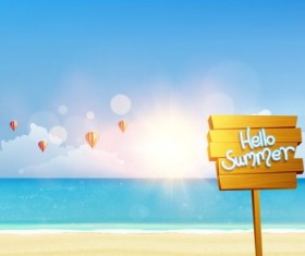 Summer sea background and wooded billboard vector 01