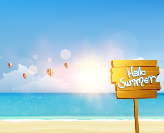 Summer sea background and wooded billboard vector 01
