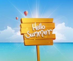 Summer sea background and wooded billboard vector 02