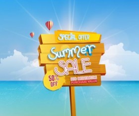 Summer sea background and wooded billboard vector 03