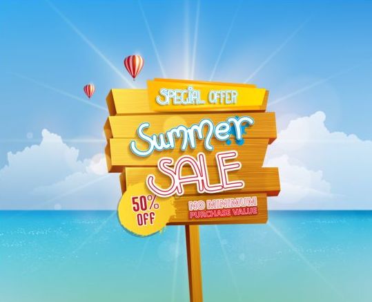 Summer sea background and wooded billboard vector 03