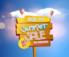 Summer sea background and wooded billboard vector 04