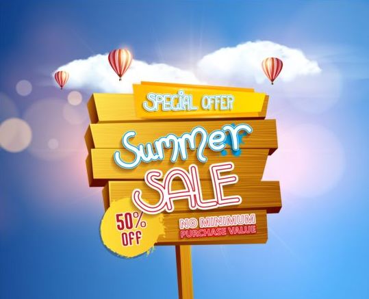 Summer sea background and wooded billboard vector 04