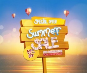 Summer sea background and wooded billboard vector 05